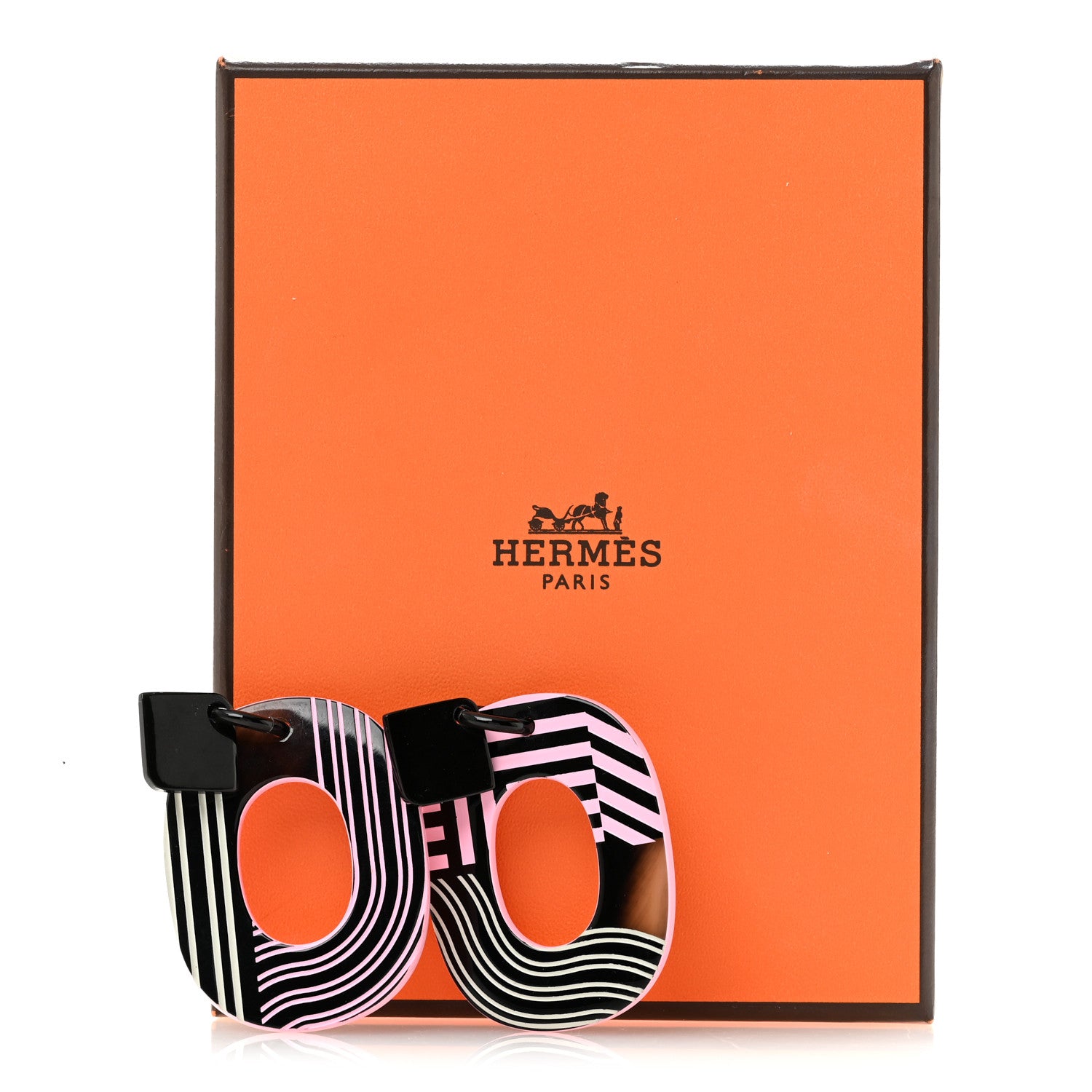 Hermes Buffalo Horn Lacquered Wood Isthme Pop Earrings Rose Fever Gris Clair 7 of 7