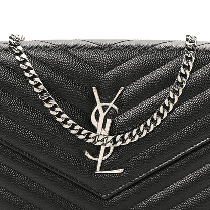Saint Laurent Grain De Poudre Matelasse Chevron Monogram Chain Wallet Black 8 of 12