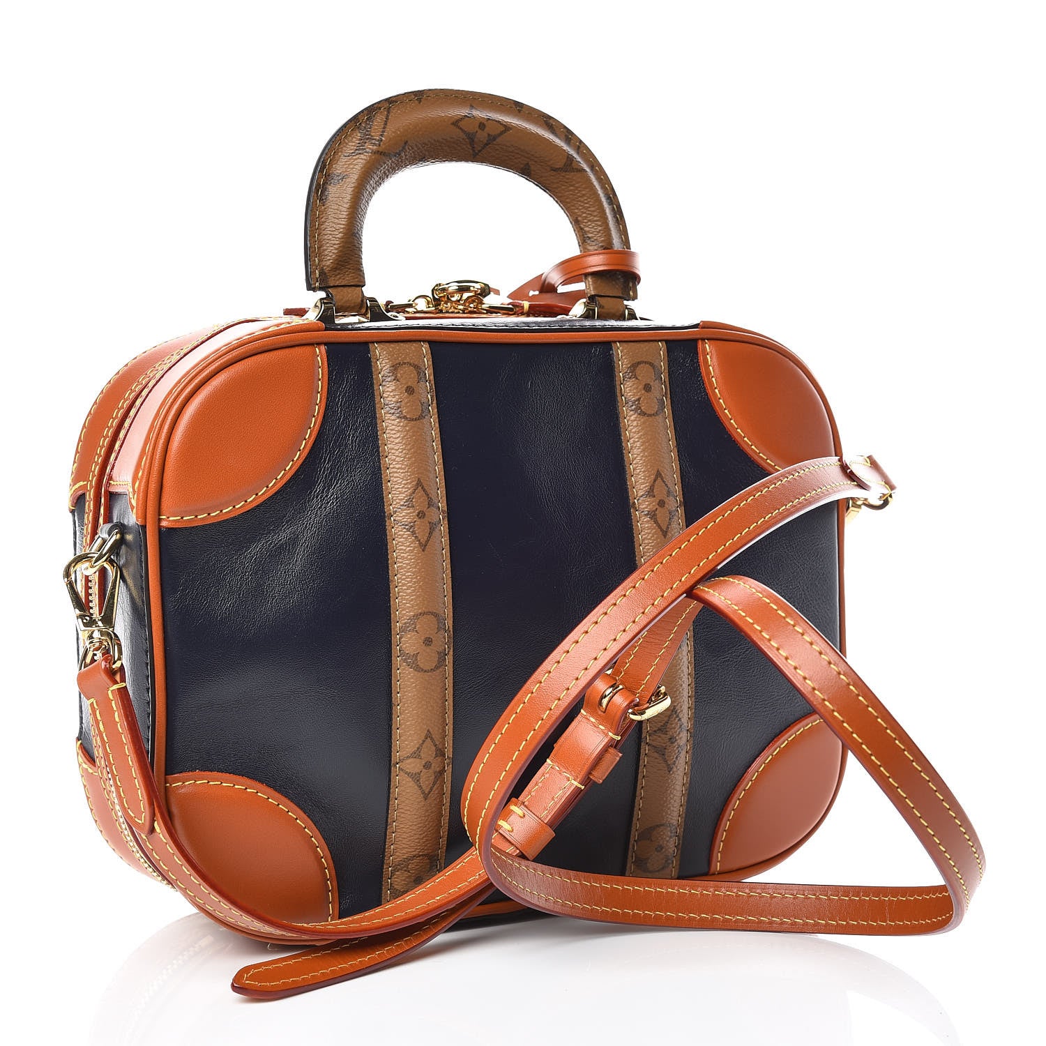 Louis Vuitton Calfskin Reverse Monogram Valisette PM Navy Caramel 3 of 12