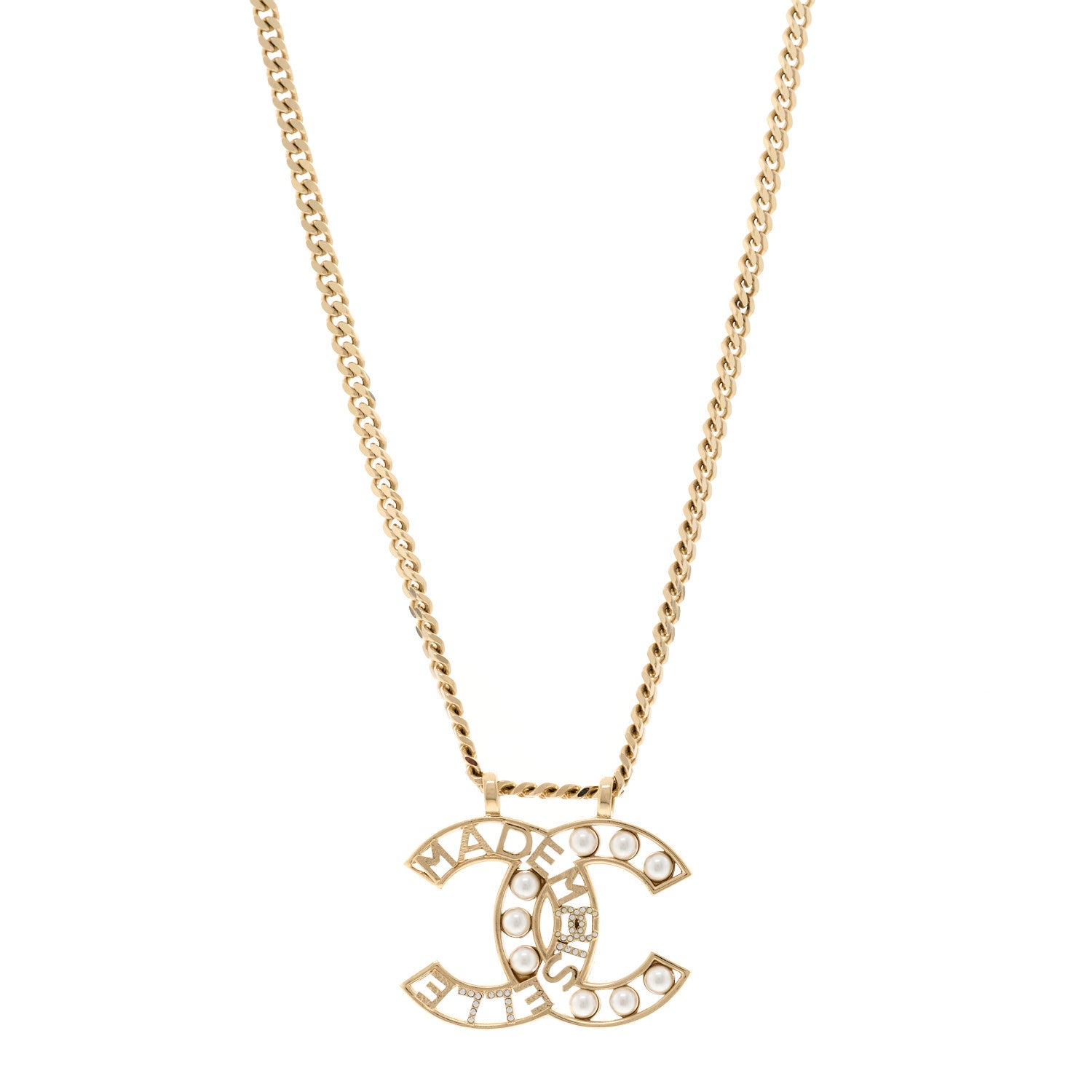 Chanel Crystal Pearl CC Mademoiselle Pendant Necklace Gold 1 of 5