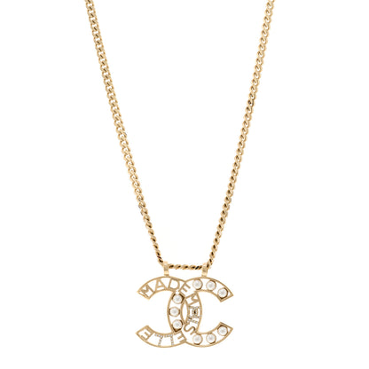 Chanel Crystal Pearl CC Mademoiselle Pendant Necklace Gold 1 of 5