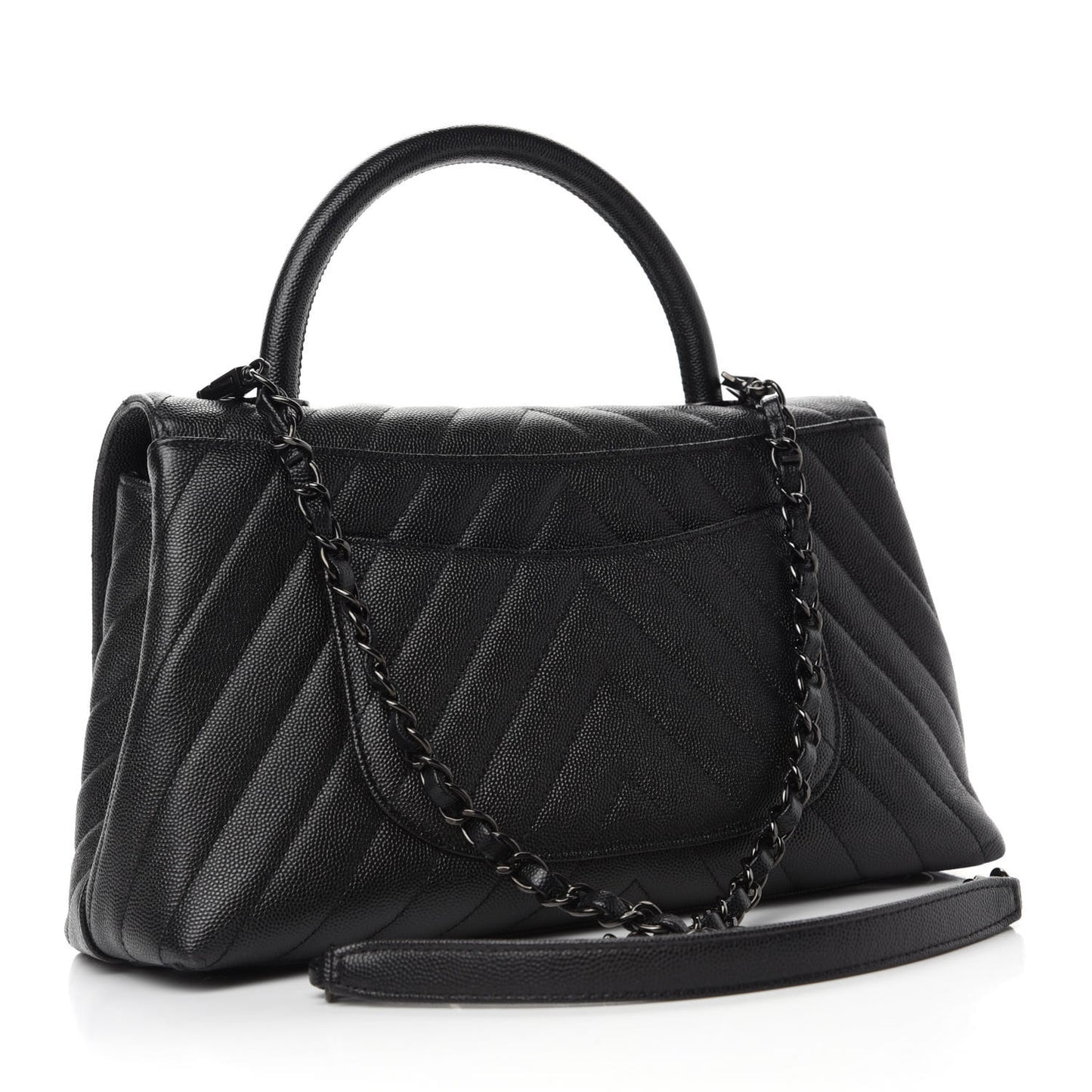 Caviar Chevron Quilted Small Coco Handle Flap So Black