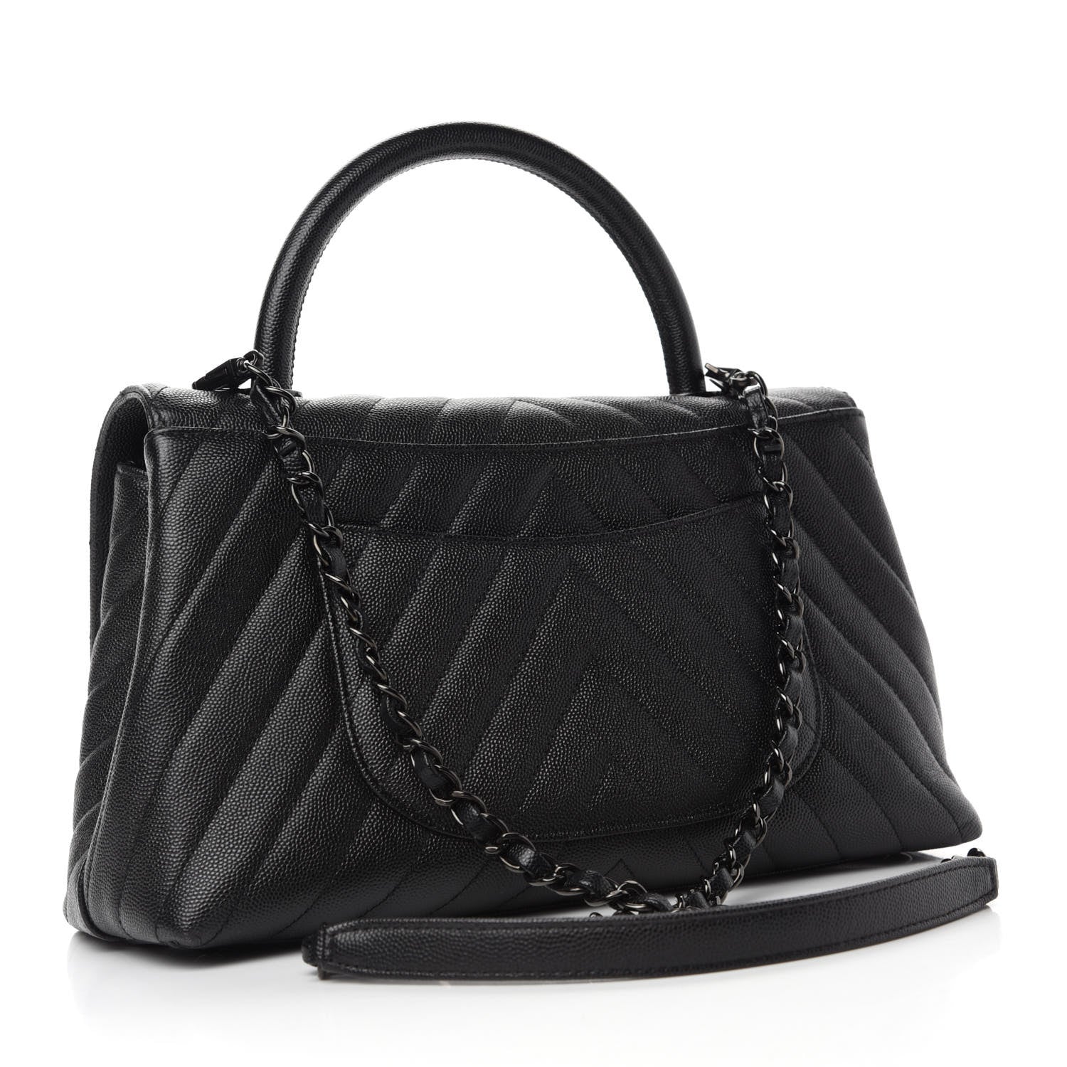 Chanel Caviar Chevron Quilted Small Coco Handle Flap So Black 3 of 10