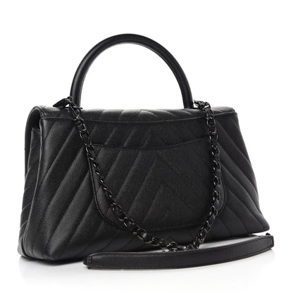 Chanel Caviar Chevron Quilted Small Coco Handle Flap So Black 3 of 10