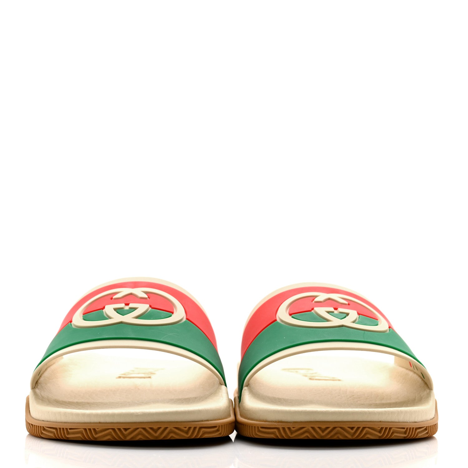 Gucci Rubber Web Womens Interlocking G Slide Sandals 40 Mystic White Green Red 2 of 9
