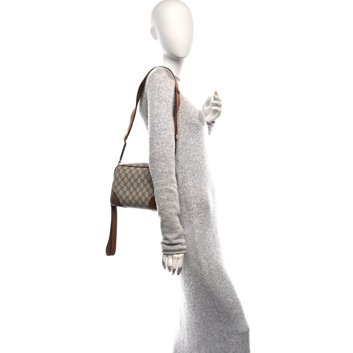 Gucci GG Supreme Monogram Textured Calfskin Emblem Small Crossbody Beige Dark Brown 2 of 10