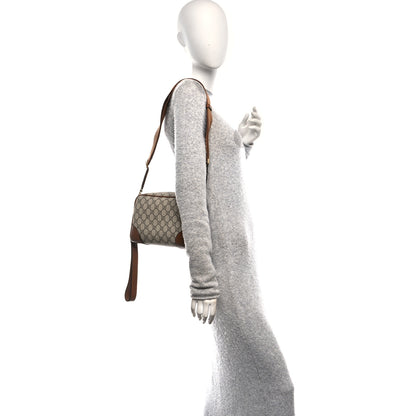 Gucci GG Supreme Monogram Textured Calfskin Emblem Small Crossbody Beige Dark Brown 2 of 10