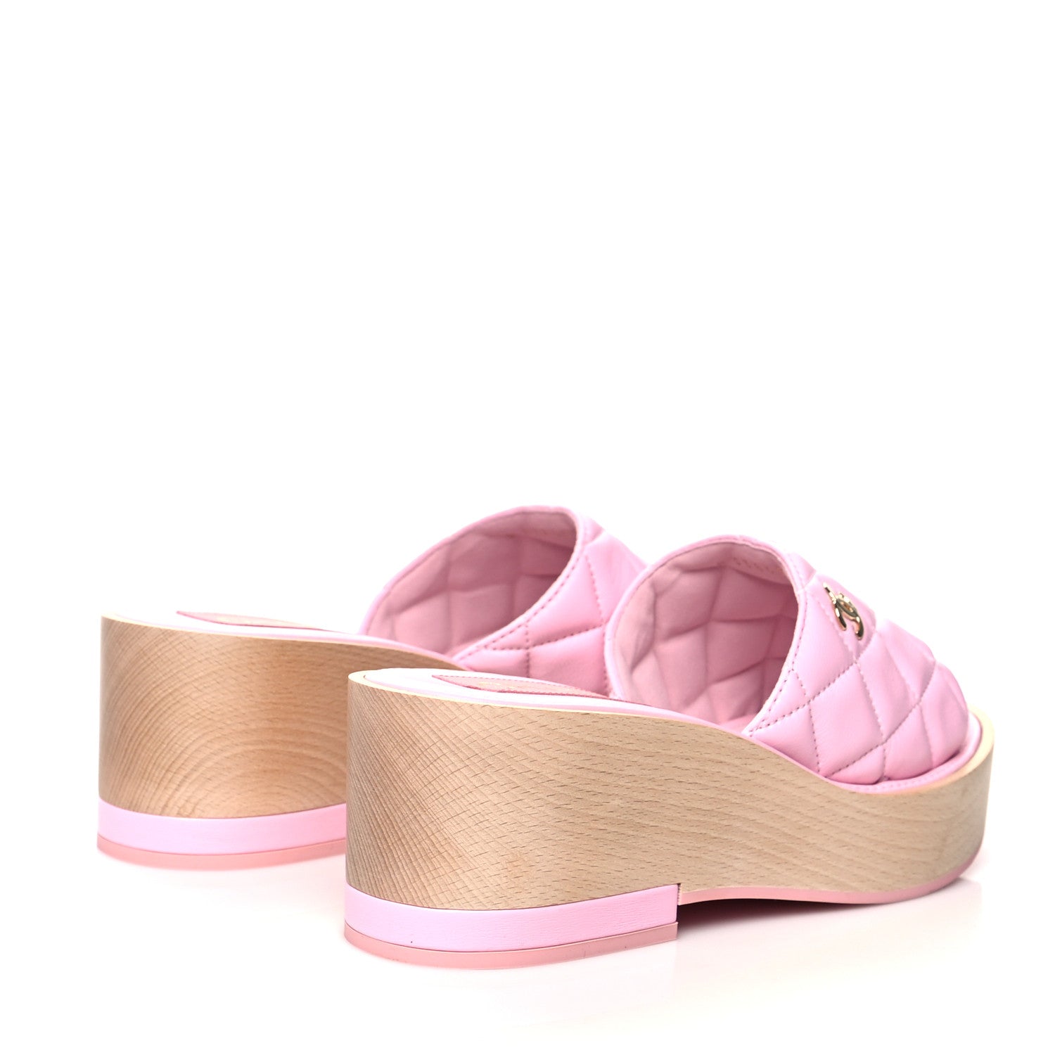 Chanel Lambskin Quilted CC Slip On Platform Sandals 38 Pink 4 of 9