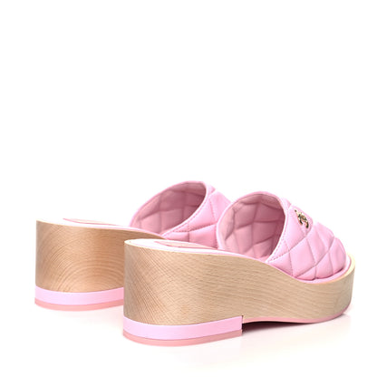 Chanel Lambskin Quilted CC Slip On Platform Sandals 38 Pink 4 of 9