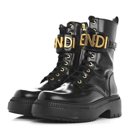 Fendi Vitello Abrasivato Fendigraphy 50mm Biker Boots 38 Black 4 of 9