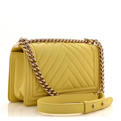 Chanel Caviar Chevron Quilted Medium Boy Flap Yellow 3 of 10