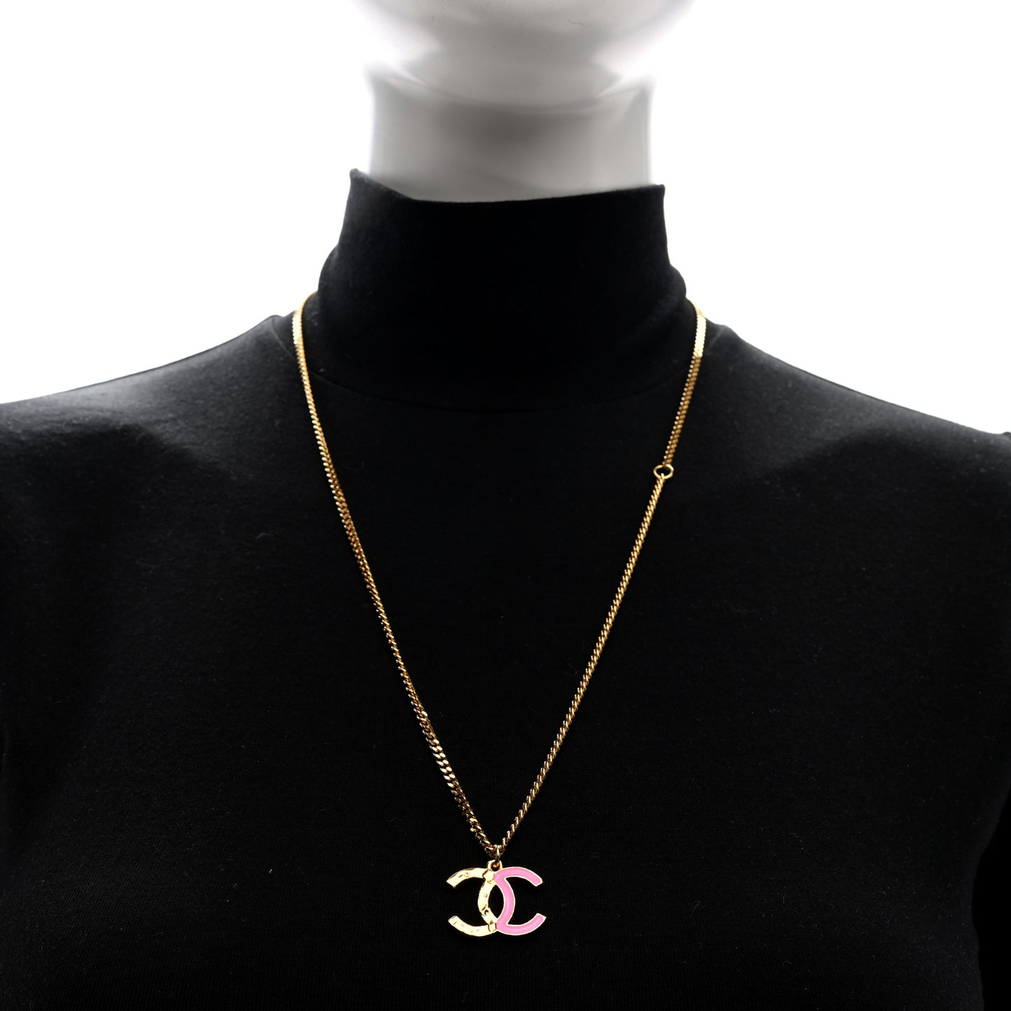 Metal Enamel CC Pendant Necklace Pink Gold