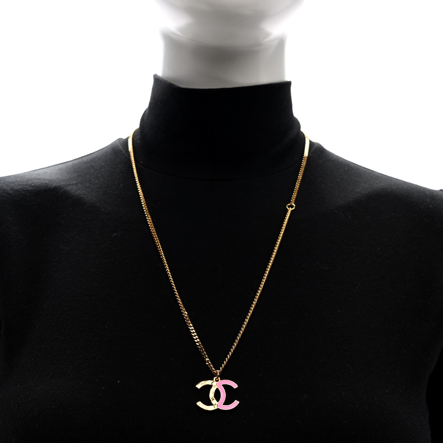 Chanel Metal Enamel CC Pendant Necklace Pink Gold 2 of 5