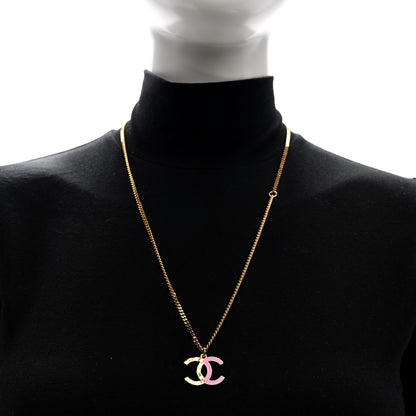 Chanel Metal Enamel CC Pendant Necklace Pink Gold 2 of 5