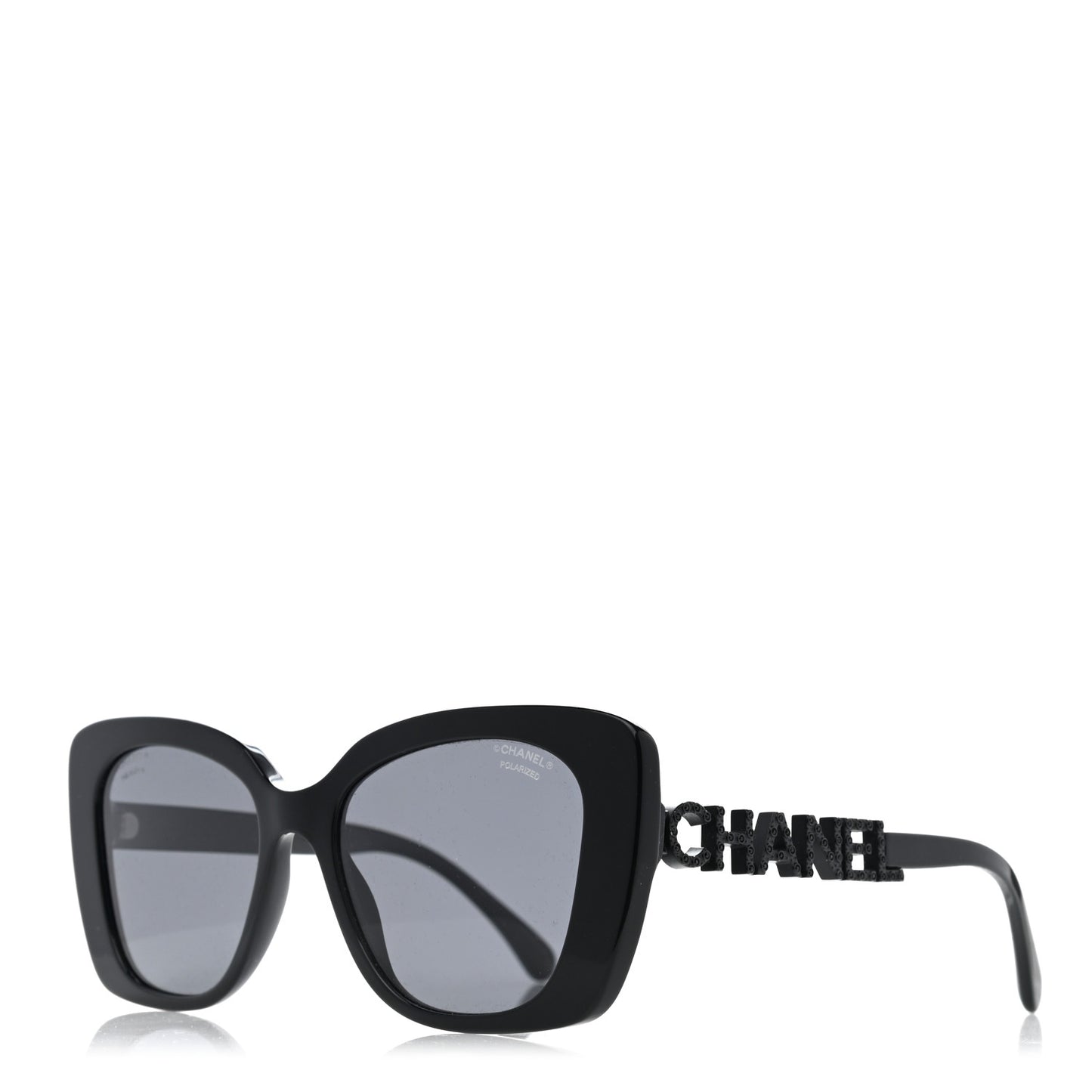 Acetate Strass Polarized Square Sunglasses 5422-B Black