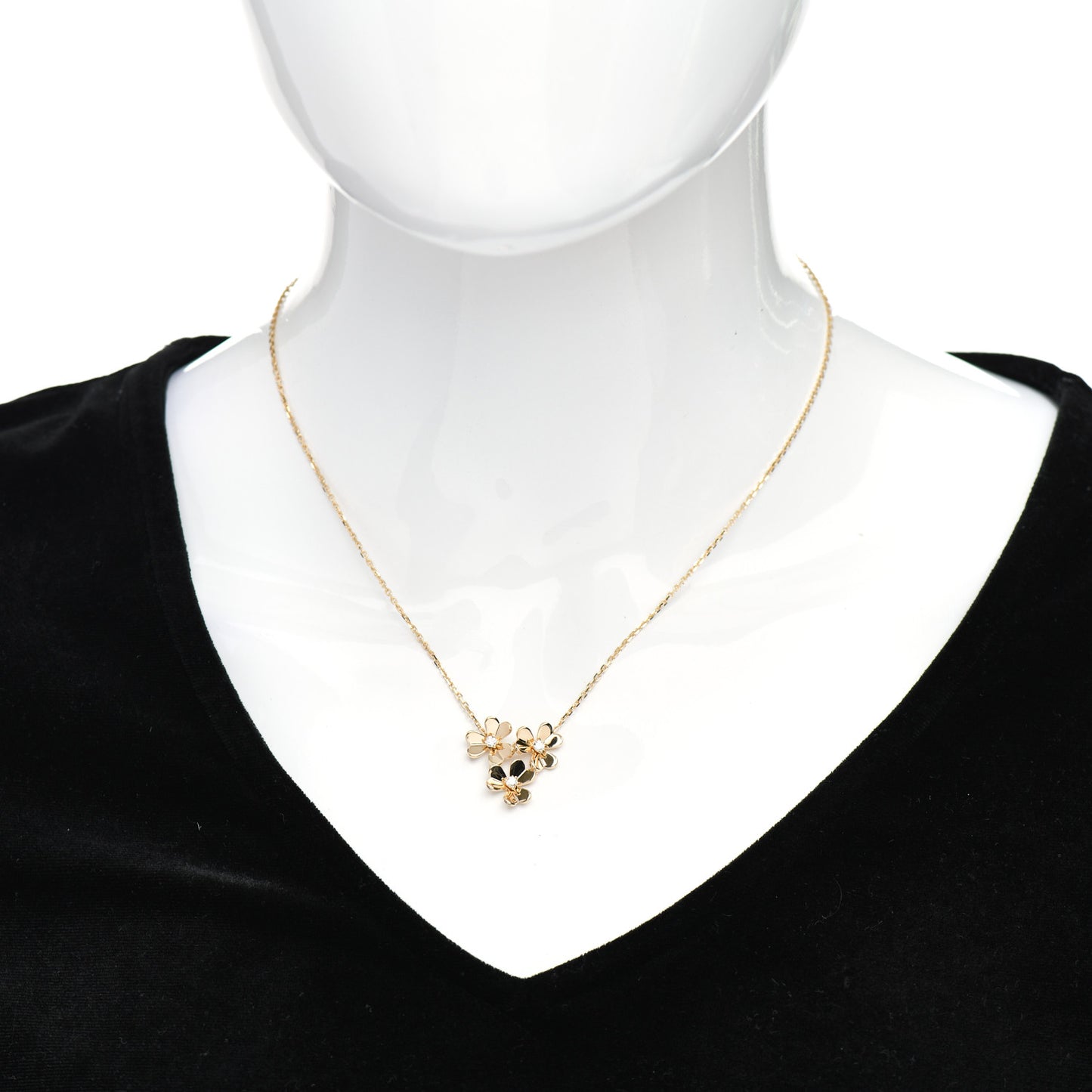 18K Yellow Gold Diamond Mini Frivole 3 Flowers Pendant Necklace