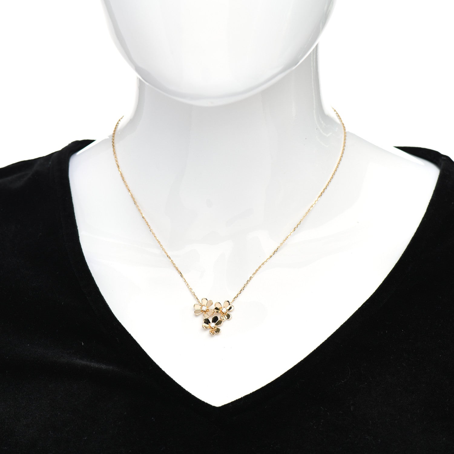 Van Cleef & Arpels 18K Yellow Gold Diamond Mini Frivole 3 Flowers Pendant Necklace 2 of 4