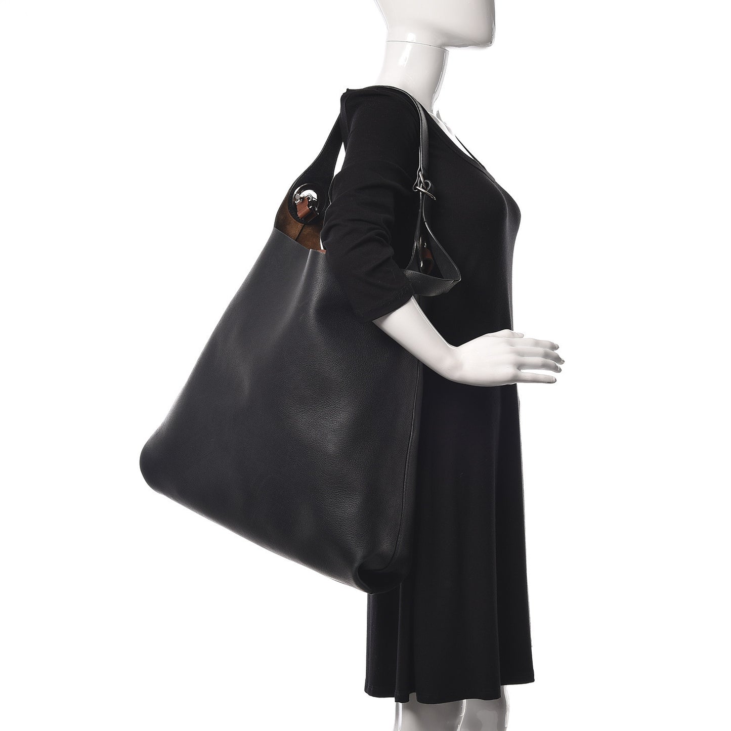 Calfskin Grommet Hobo Black