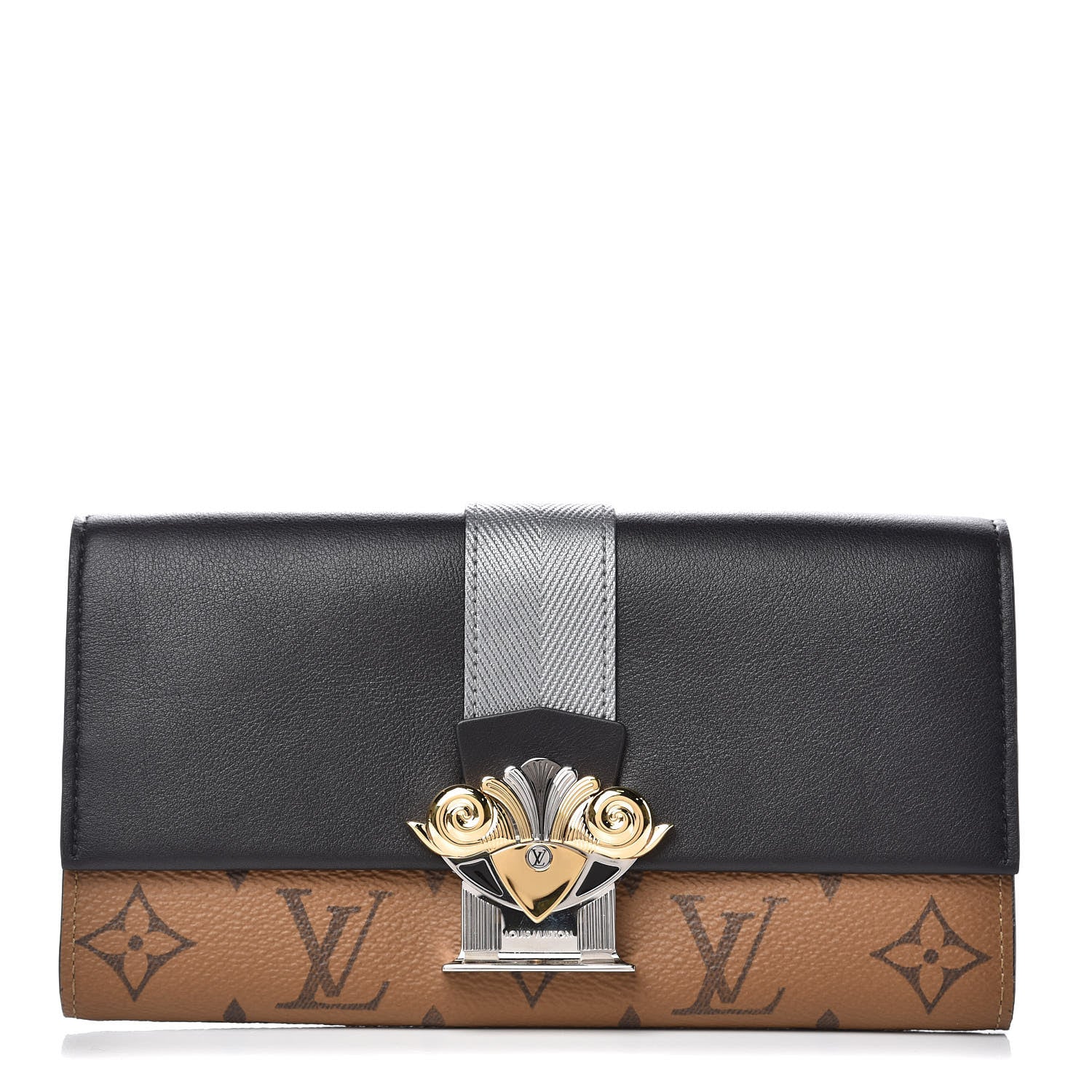 Louis Vuitton Calfskin Reverse Monogram Column Sarah Wallet Black 1 of 9