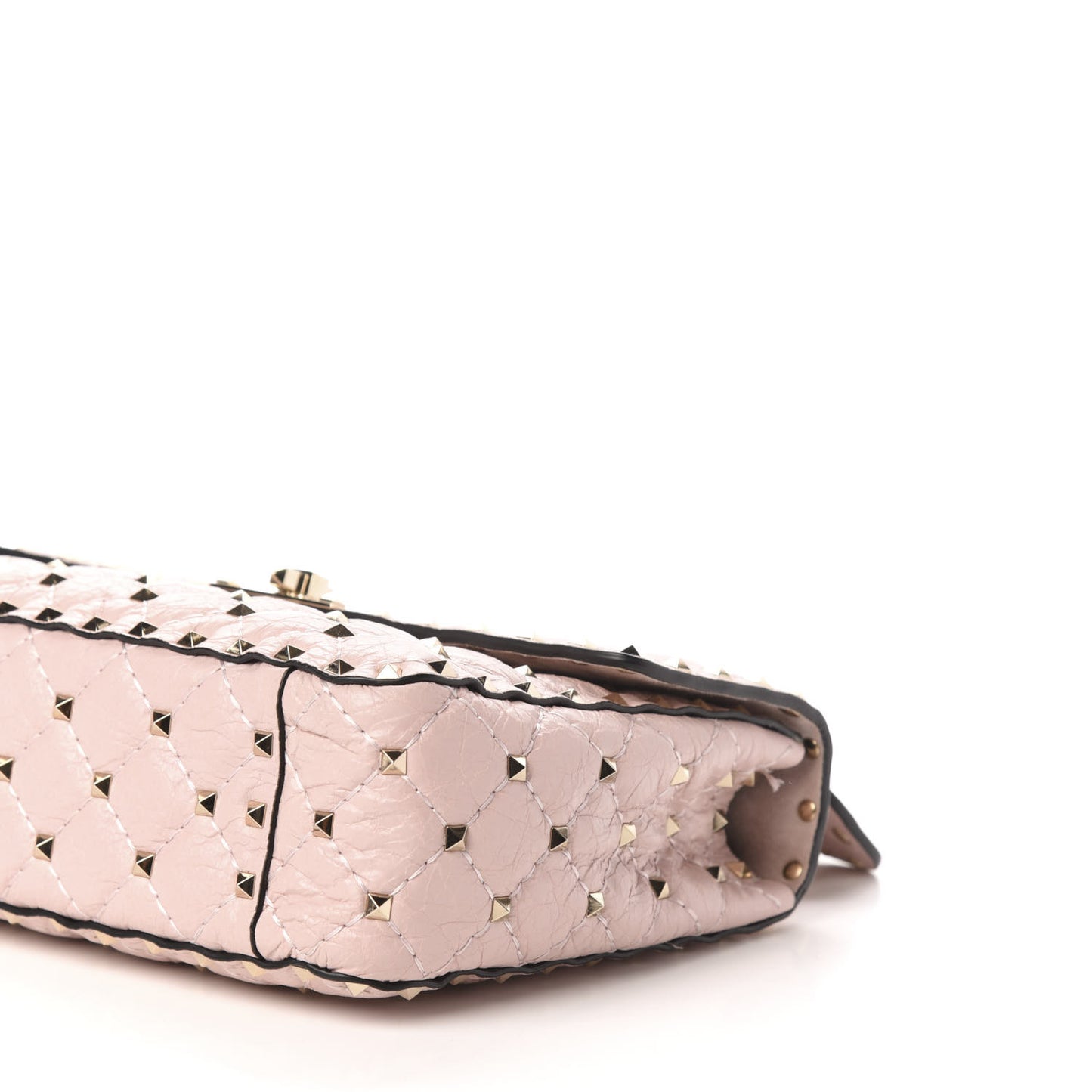 Craquele Nappa Medium Rockstud Spike Shoulder Bag Water Rose
