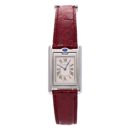 Cartier Stainless Steel Alligator 22mm Tank Basculante Quartz Watch Red 1 of 14