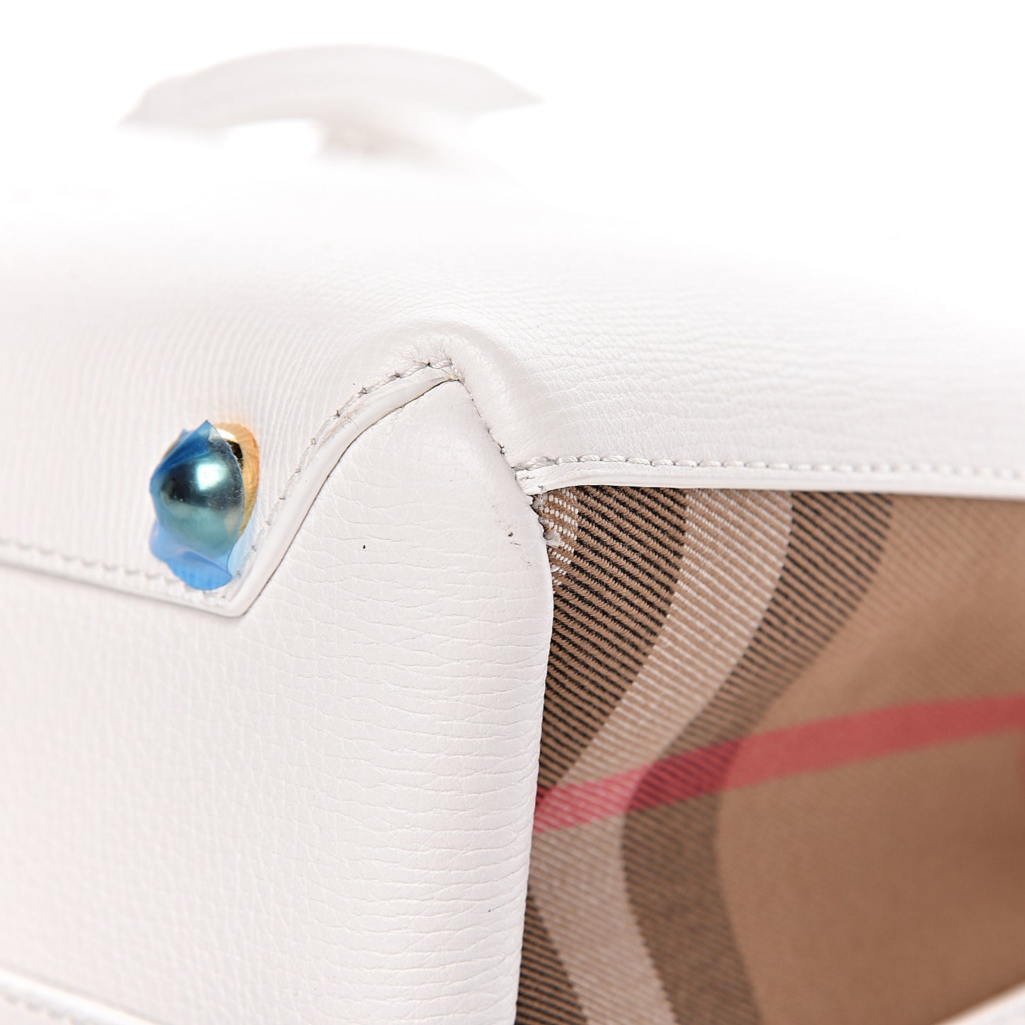 Grainy Calfskin House Check Small Banner Tote Chalk White