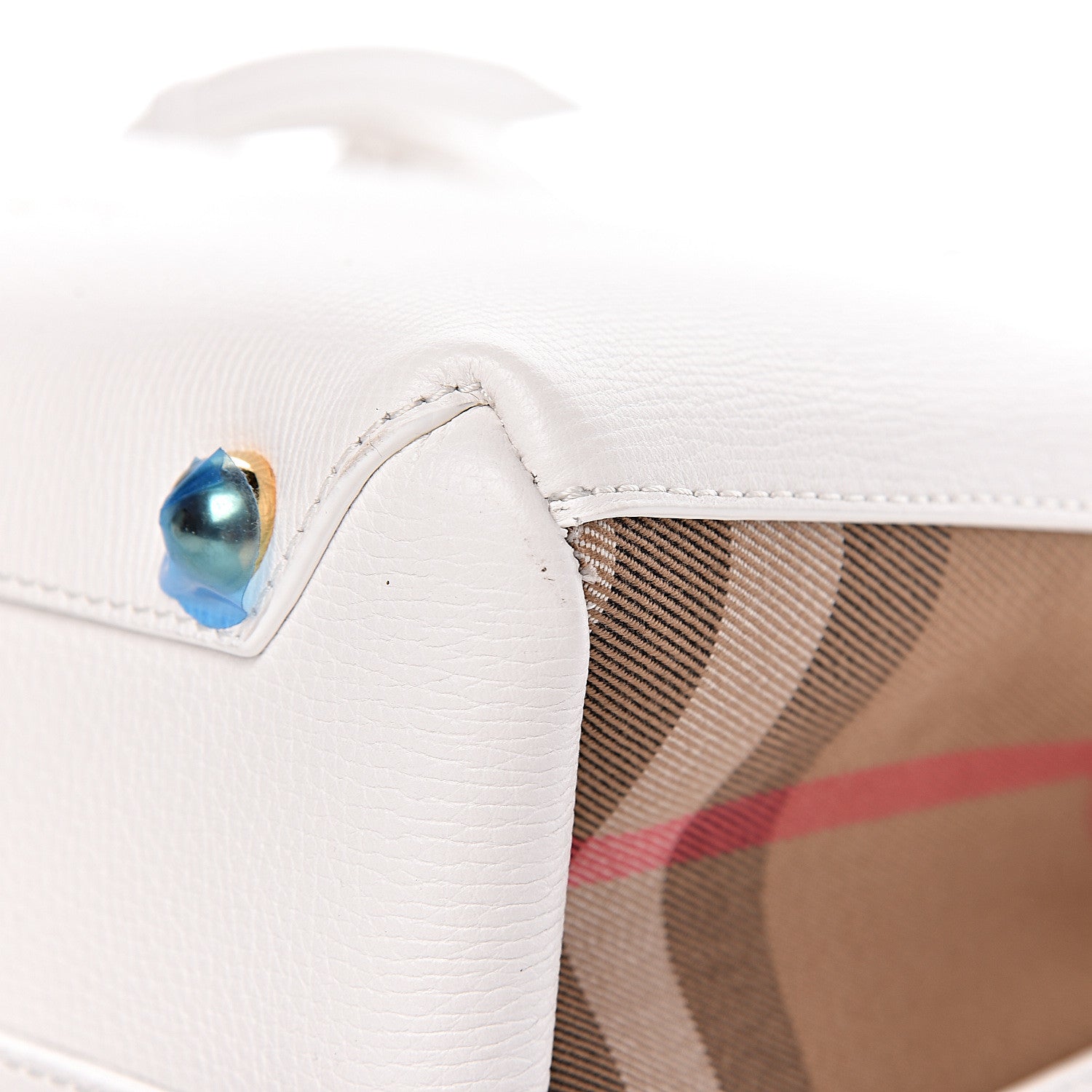 Burberry Grainy Calfskin House Check Small Banner Tote Chalk White 11 of 12
