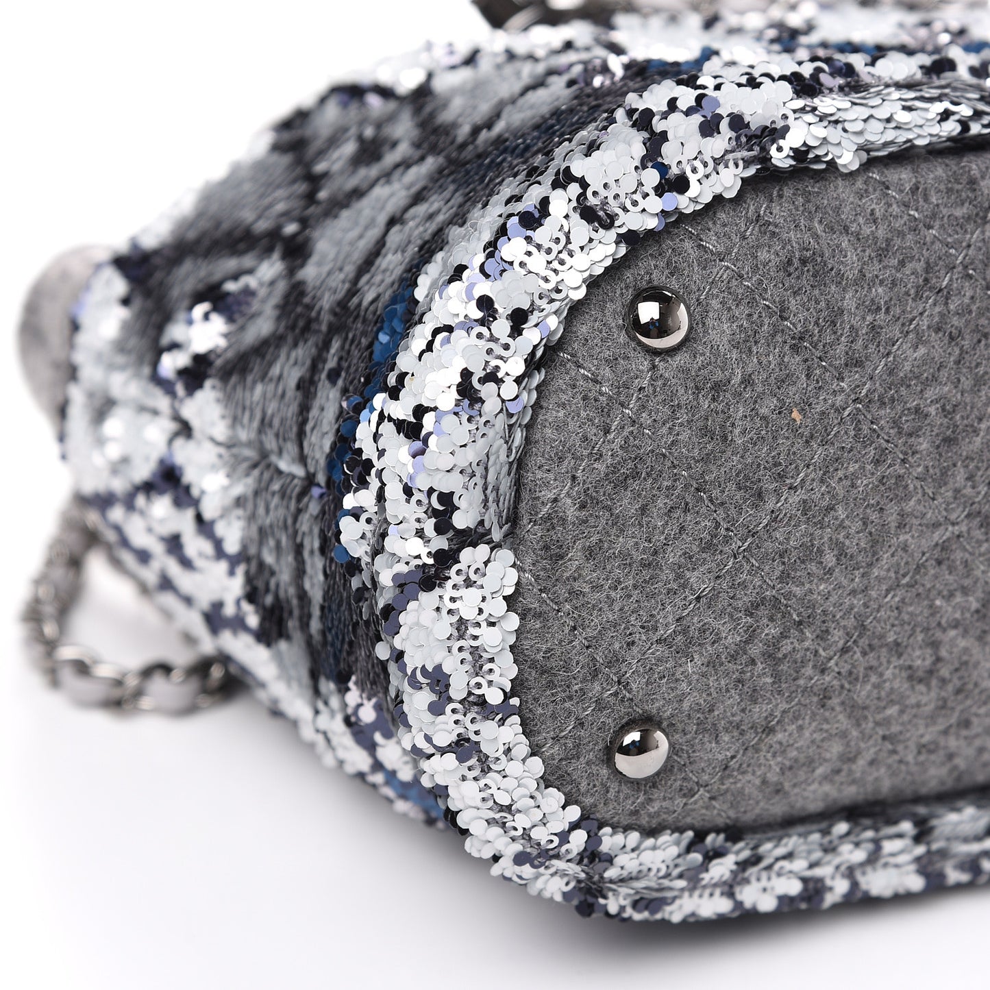 Sequin Wool Drawstring Bag Silver Blue Grey