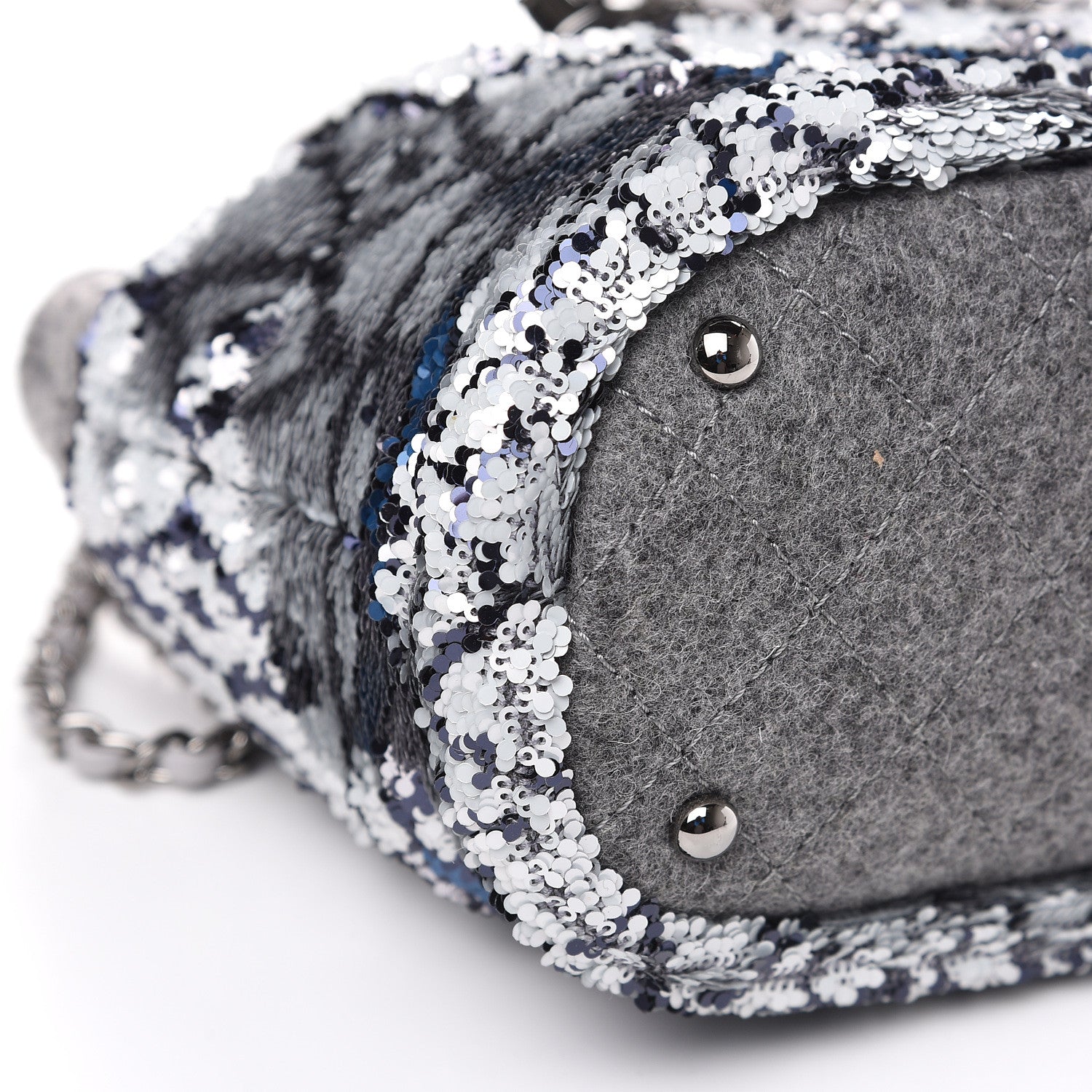 Chanel Sequin Wool Drawstring Bag Silver Blue Grey 8 of 9