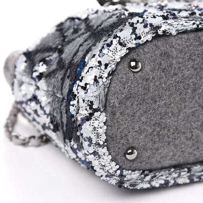 Chanel Sequin Wool Drawstring Bag Silver Blue Grey 8 of 9
