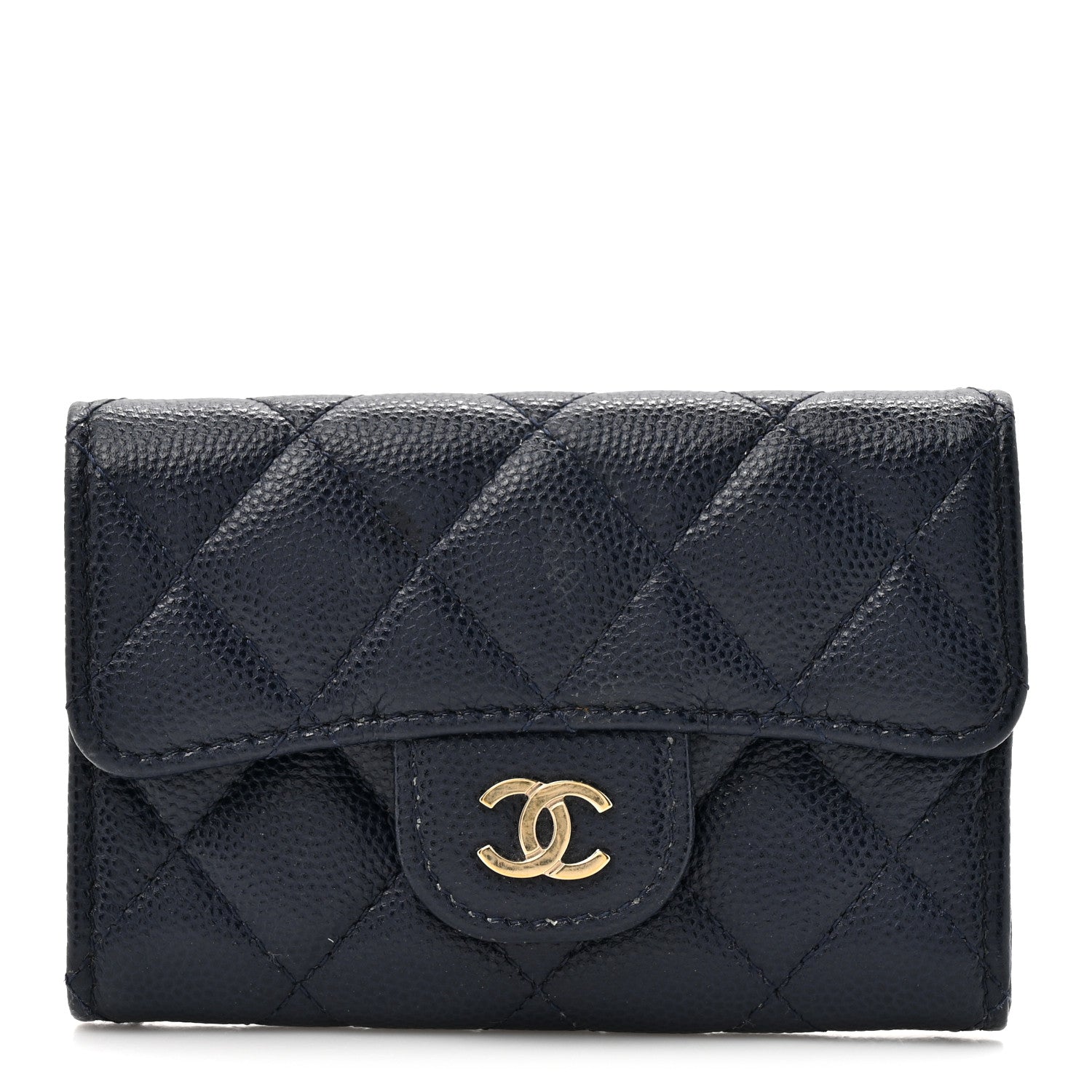 Chanel Caviar Quilted Flap Card Holder Wallet Navy Blue 1 of 9