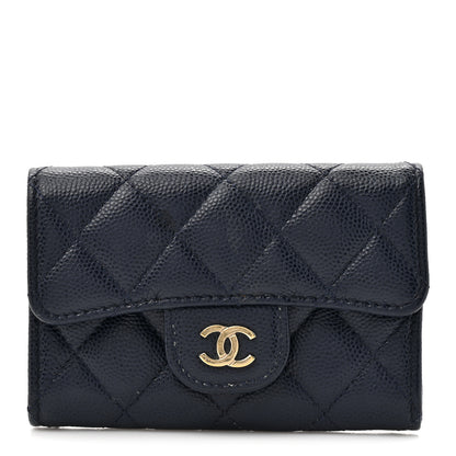 Chanel Caviar Quilted Flap Card Holder Wallet Navy Blue 1 of 9