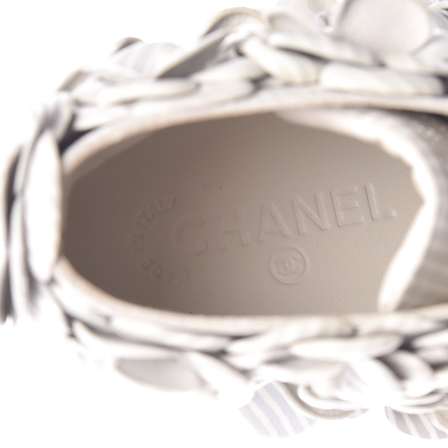 Chanel Lambskin Striped Camellia High Top Sneakers 38 Grey 8 of 10