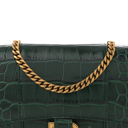 Balenciaga Shiny Calfskin Crocodile Embossed Hourglass Chain Bag Forest Green 8 of 10