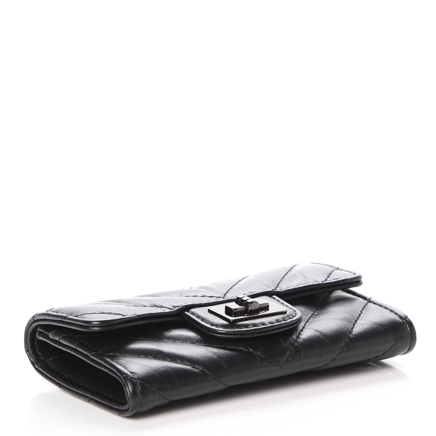 Aged Calfskin Chevron Reissue Card Holder Wallet So Black