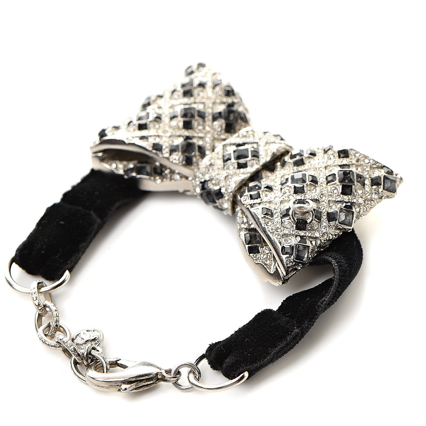 Crystal Velvet CC Bow Bracelet Black Silver