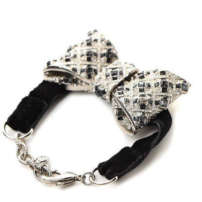 Chanel Crystal Velvet CC Bow Bracelet Black Silver 3 of 4