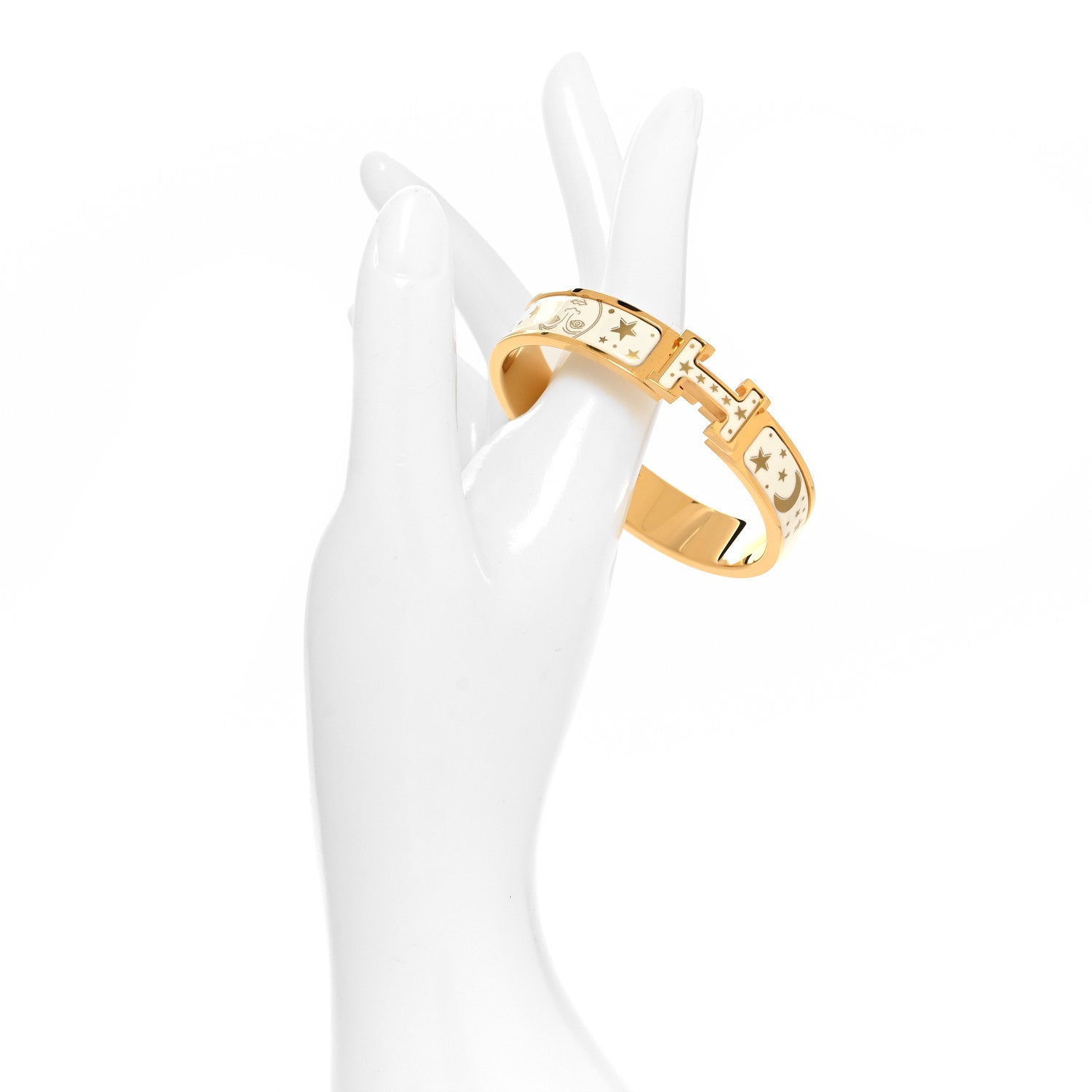 Hermes Enamel Printed Gloria Soli Clic Clac H Bracelet PM Platine White 2 of 5