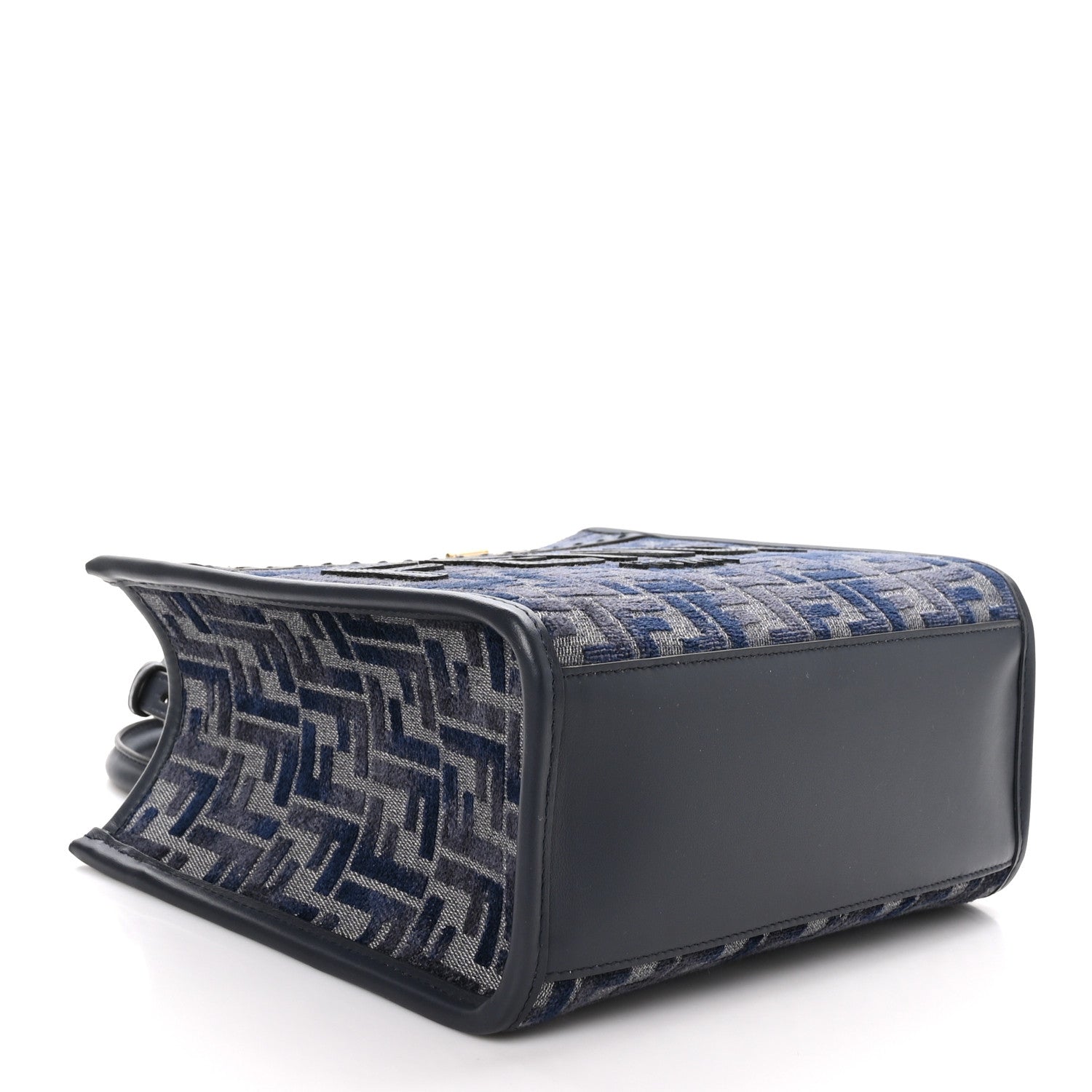 Fendi Chenille Vitello Grace FF Embroidered Small Fendi Sunshine Shopper Tote Dark Blue Grey 4 of 10