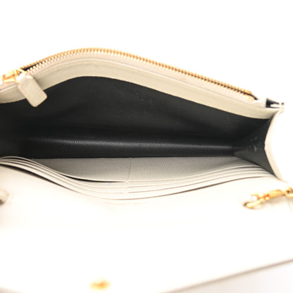 Saint Laurent Grain De Poudre Matelasse Chevron Monogram Envelope Chain Wallet Crema Soft 5 of 14