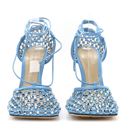 Bottega Veneta Mesh Nappa Crystal Embellished Sparkle Stretch Ankle Tie Sandals 38.5 Pool 3 of 6