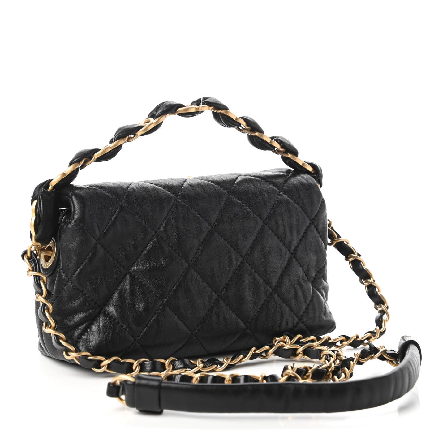 Crumpled Lambskin Quilted Small CC Links Shoulder Bag Black