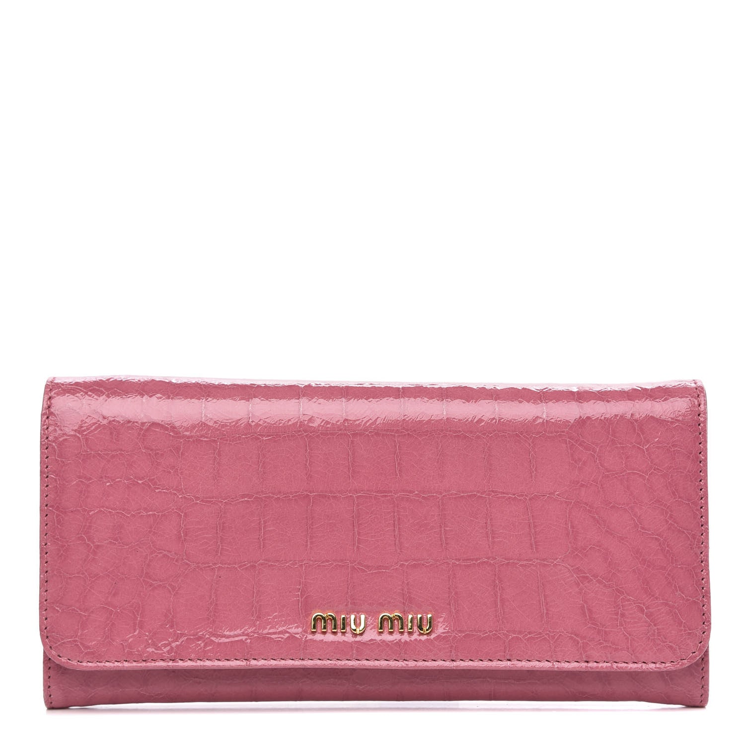 Miu Miu Patent Embossed Crocodile Continental Wallet Pink 1 of 9