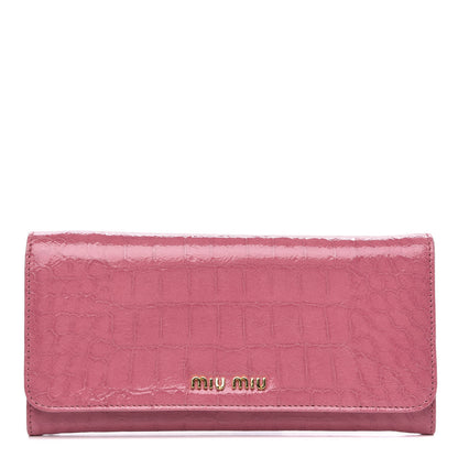Miu Miu Patent Embossed Crocodile Continental Wallet Pink 1 of 9