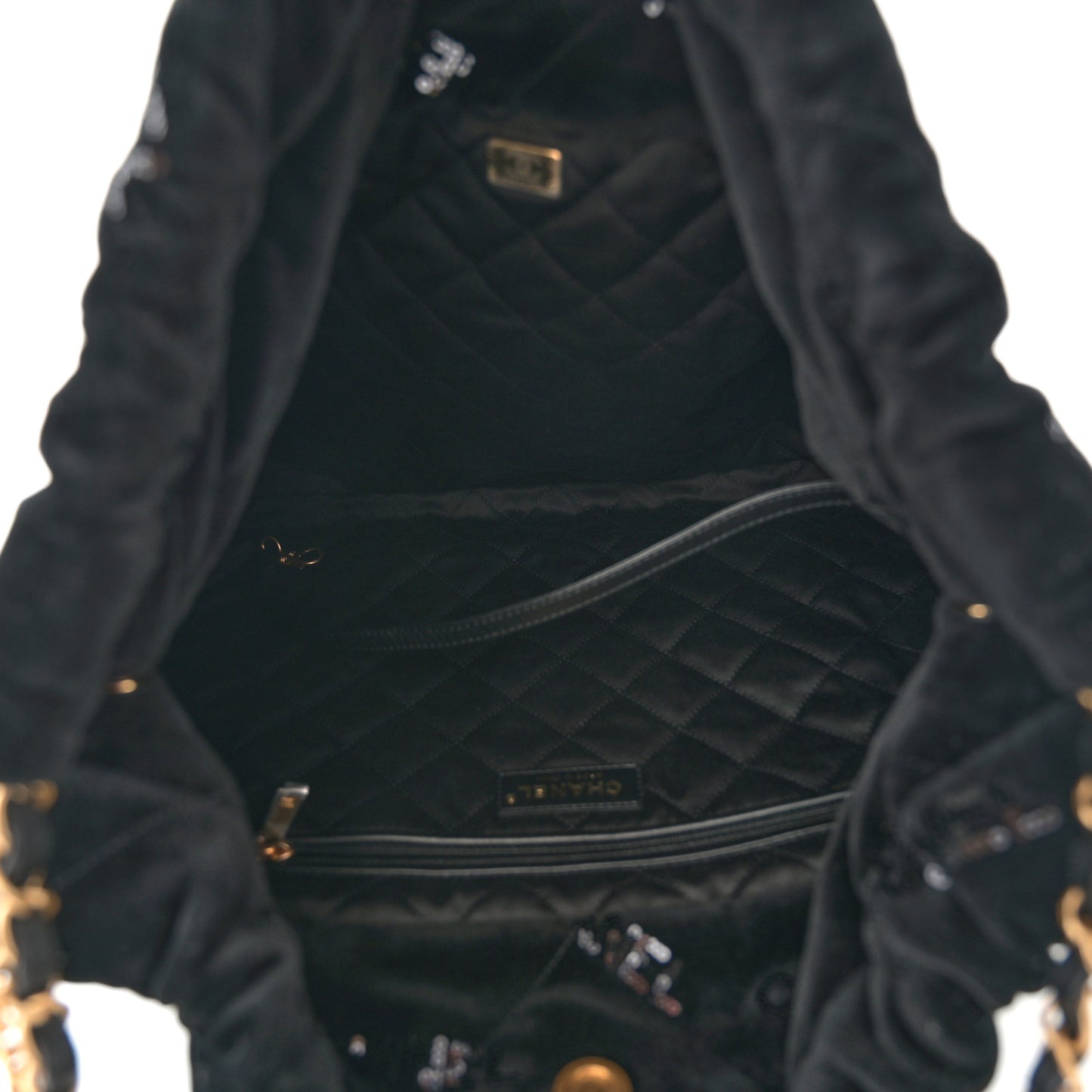 Velvet Sequin Quilted Chanel 22 Black