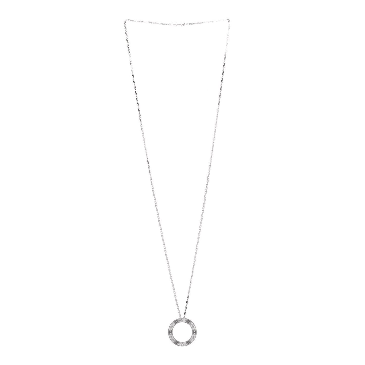 18K White Gold Diamond LOVE Paved Necklace