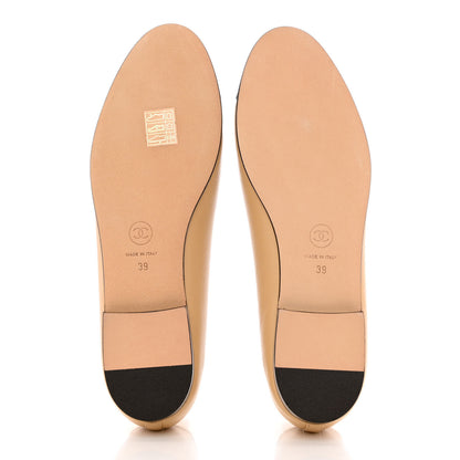 Chanel Lambskin Cap Toe CC Ballerina Flats 39 Beige Black 5 of 9