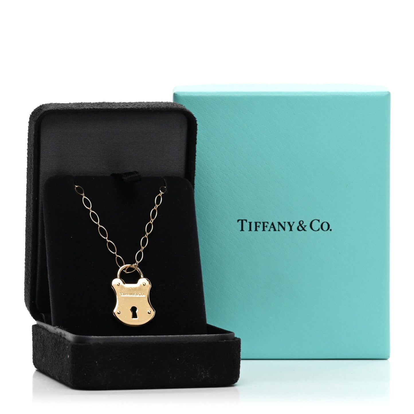 18K Yellow Gold Diamond Emblem Lock Pendant Necklace