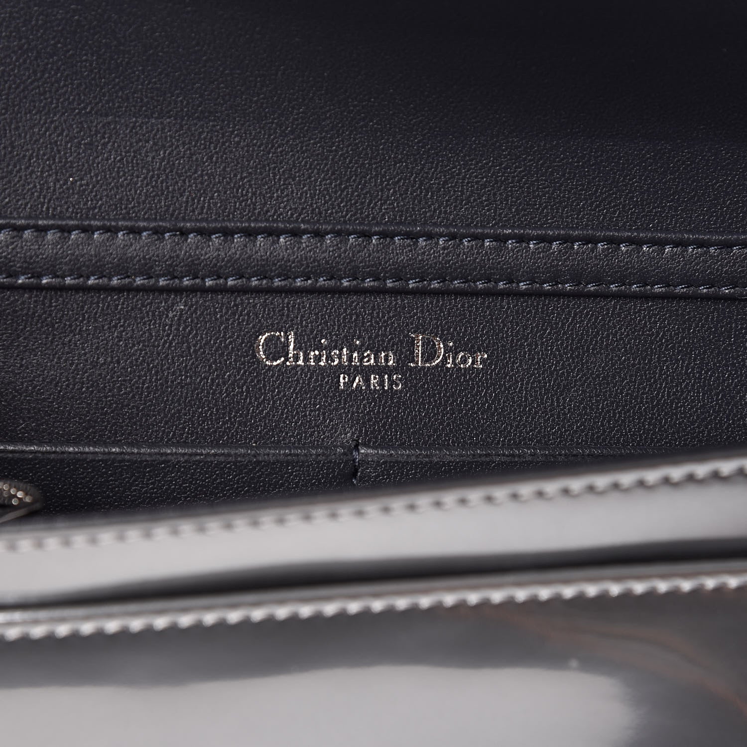 Christian Dior Metallic Patent Micro-Cannage Diorama Wallet on Chain Pouch Silver 6 of 9