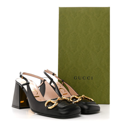 Gucci Malaga Kid Horsebit 75mm Slingback Pumps 37 Black 9 of 9